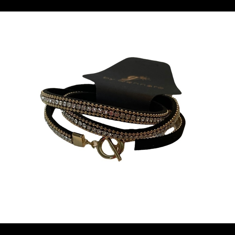 Rhinestone and Faux Suede with Gold Accent Toggle Closure Bracelet by Gennaro - Picture 5 of 5